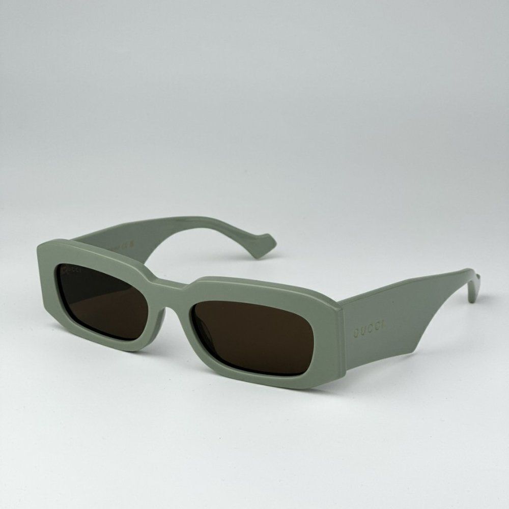 Gucci Sage Green Rectangular Sunglasses with Dark Brown Lenses